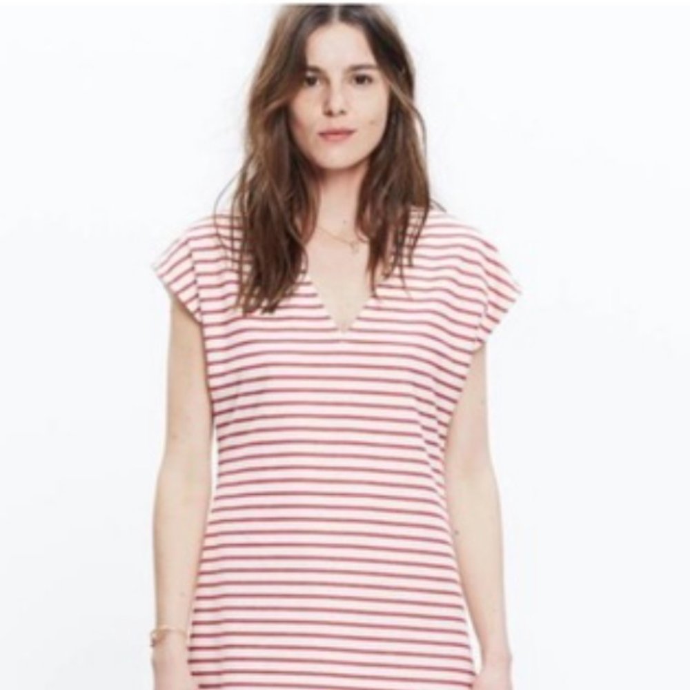 Madewell red and cream striped shift dress
